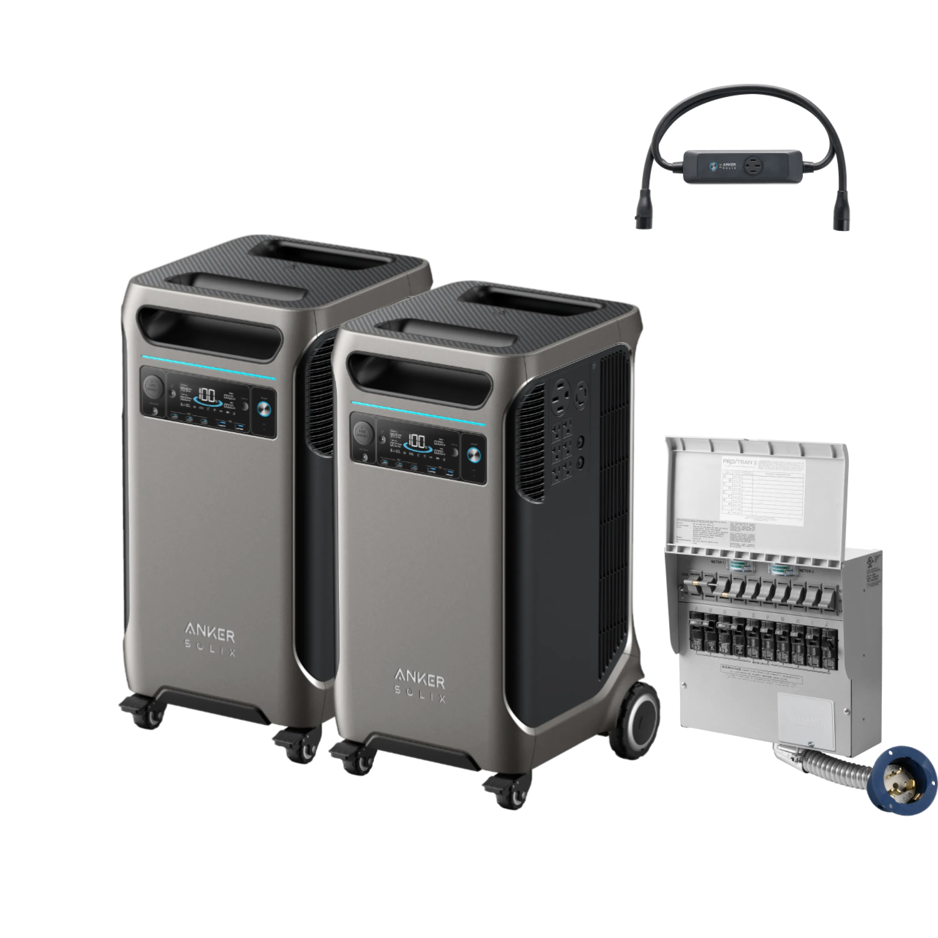 2× Anker SOLIX <b>F3800</b>   Double Power Hub   Home Backup Kit (Transfer Switch   Cable)