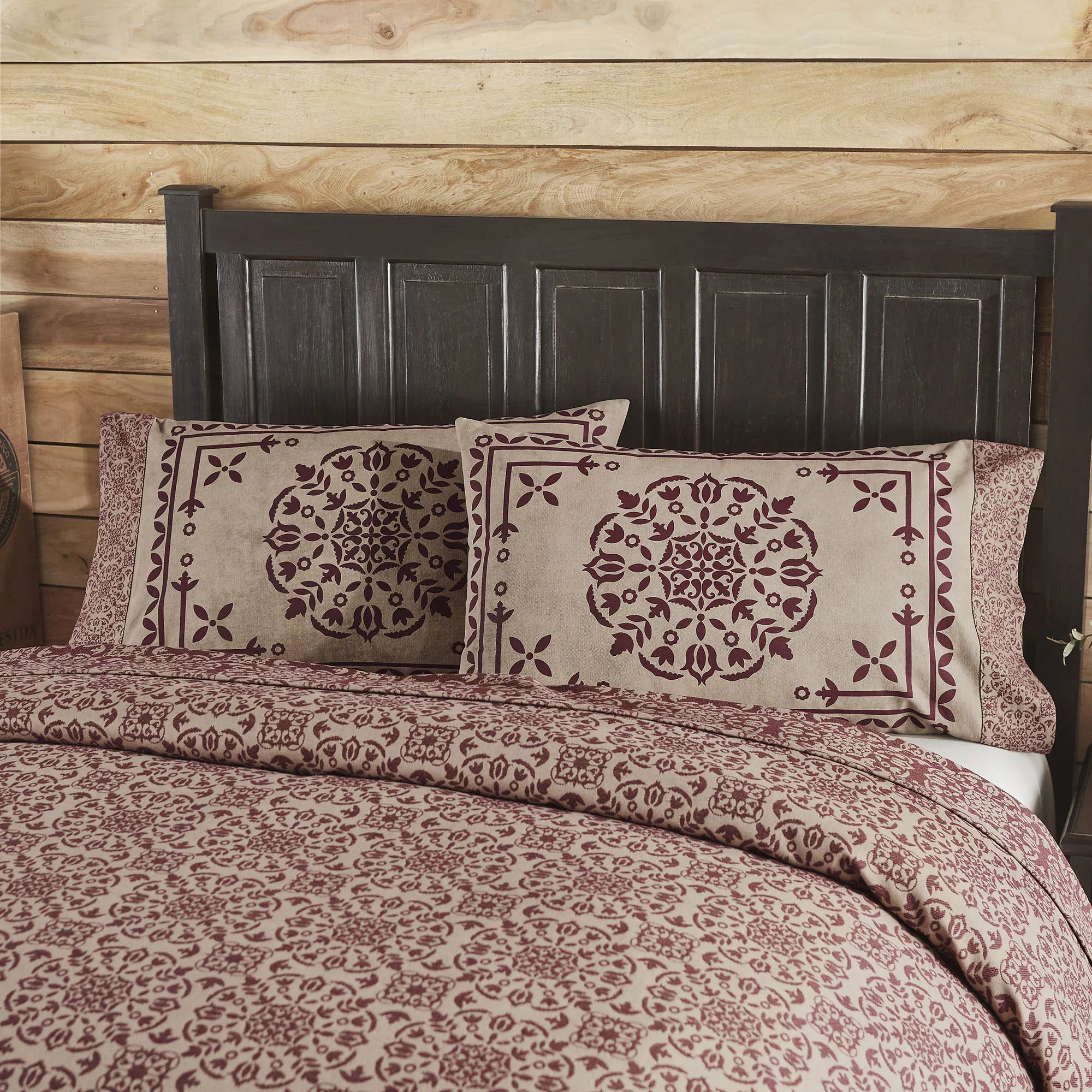 Custom House Burgundy Tan Jacquard Standard Pillow Case Set of 2 21x30 4