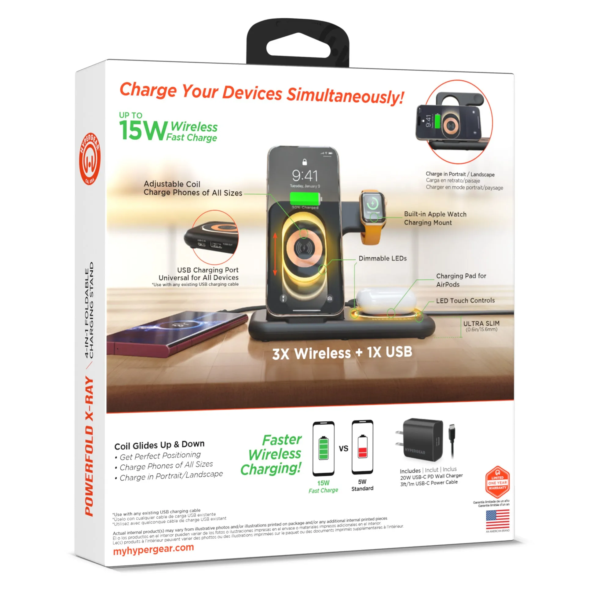 PowerFold X-Ray 4-in-1 Foldable Wireless Charging Stand with 15W Wireless Fast Charge | Black