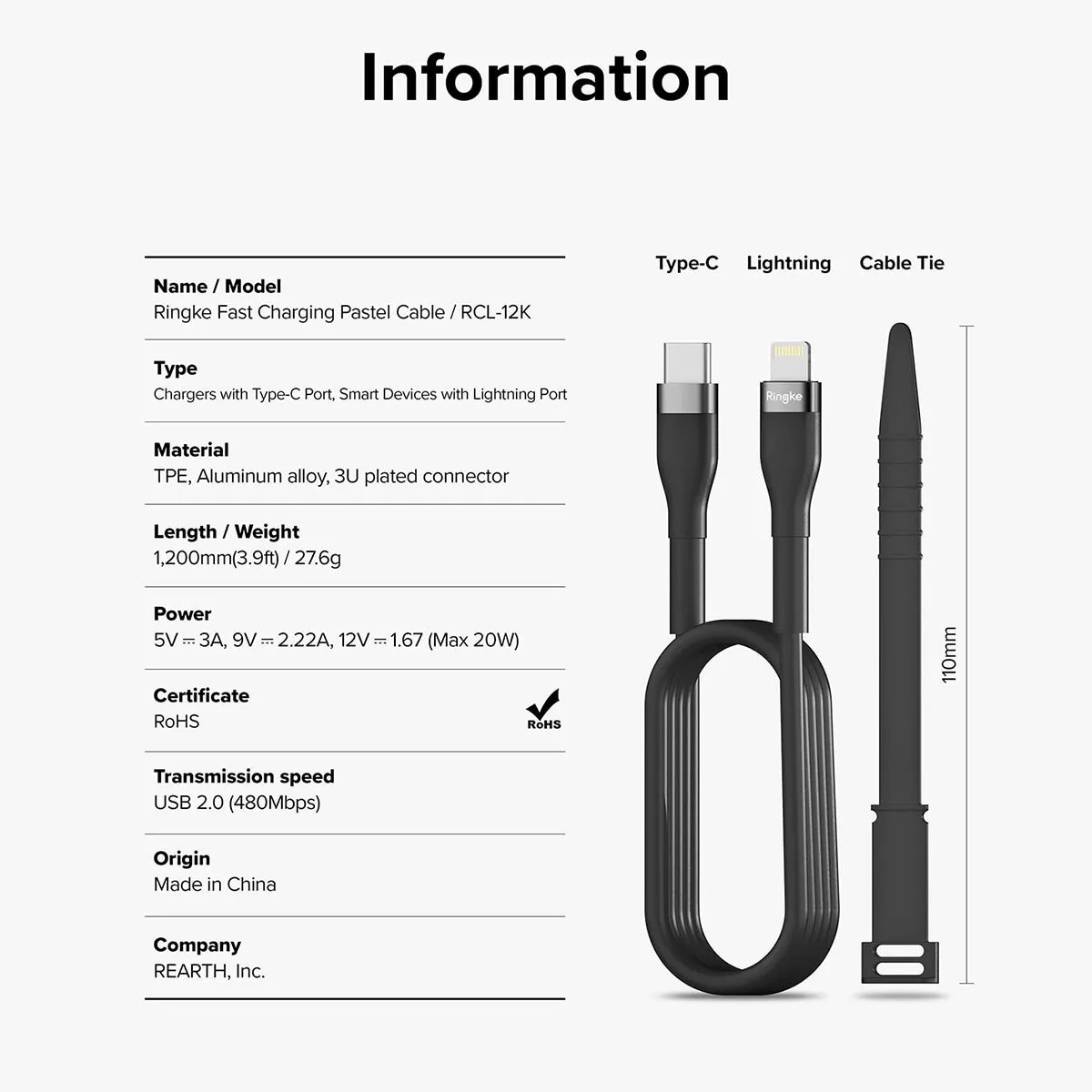 Ringke USB-C to Lighting Pastel Charging Cable (1.2m)