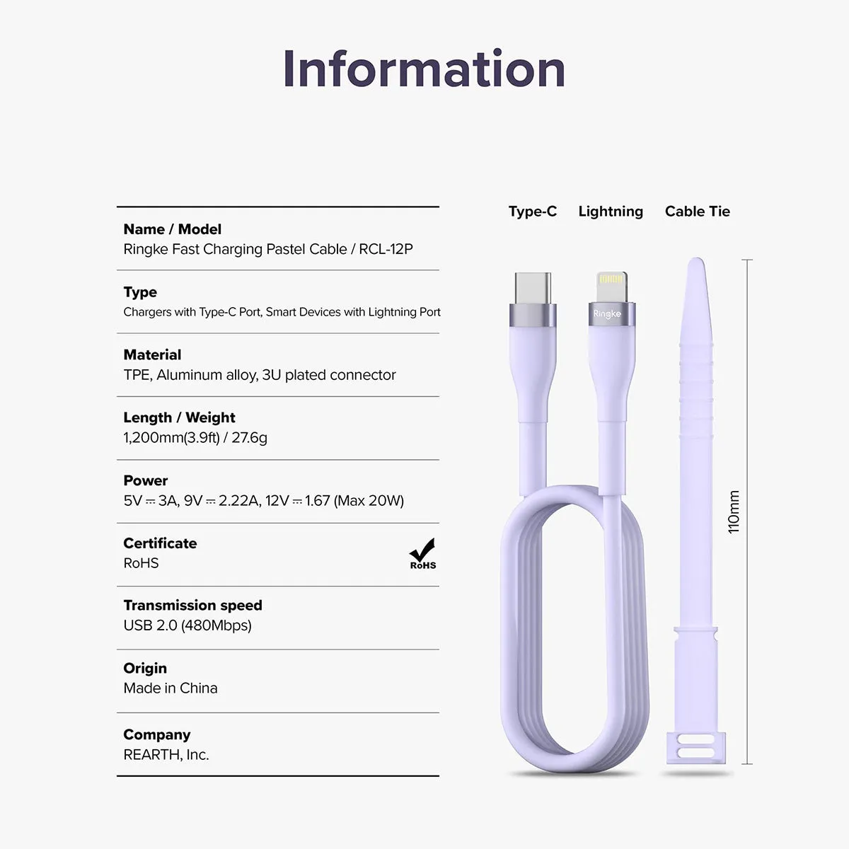 Ringke USB-C to Lighting Pastel Charging Cable (1.2m)