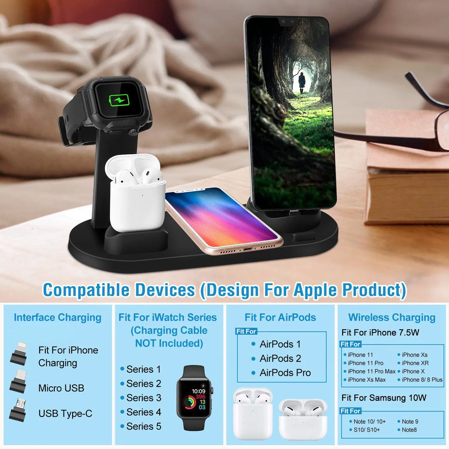 Wireless Charger Dock 4-in-1 10W